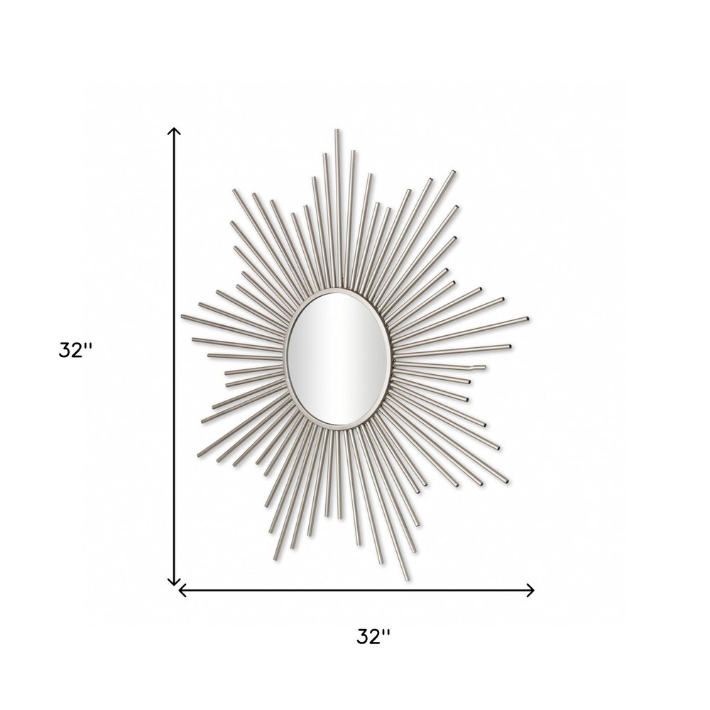 32" Silver Metal Sunburst Framed Accent Mirror
