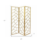 71" Gold IronFolding Three Panel Screen Room Divider
