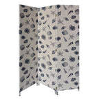 71" Blue and Beige Fabric Folding Three Panel Screen Room Divider