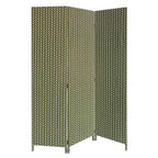 71" Green Fabric Folding Three Panel Screen Room Divider