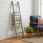 59" Gray Distressed Solid Wood Five Step Ladder Shelf