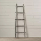 59" Gray Distressed Solid Wood Five Step Ladder Shelf