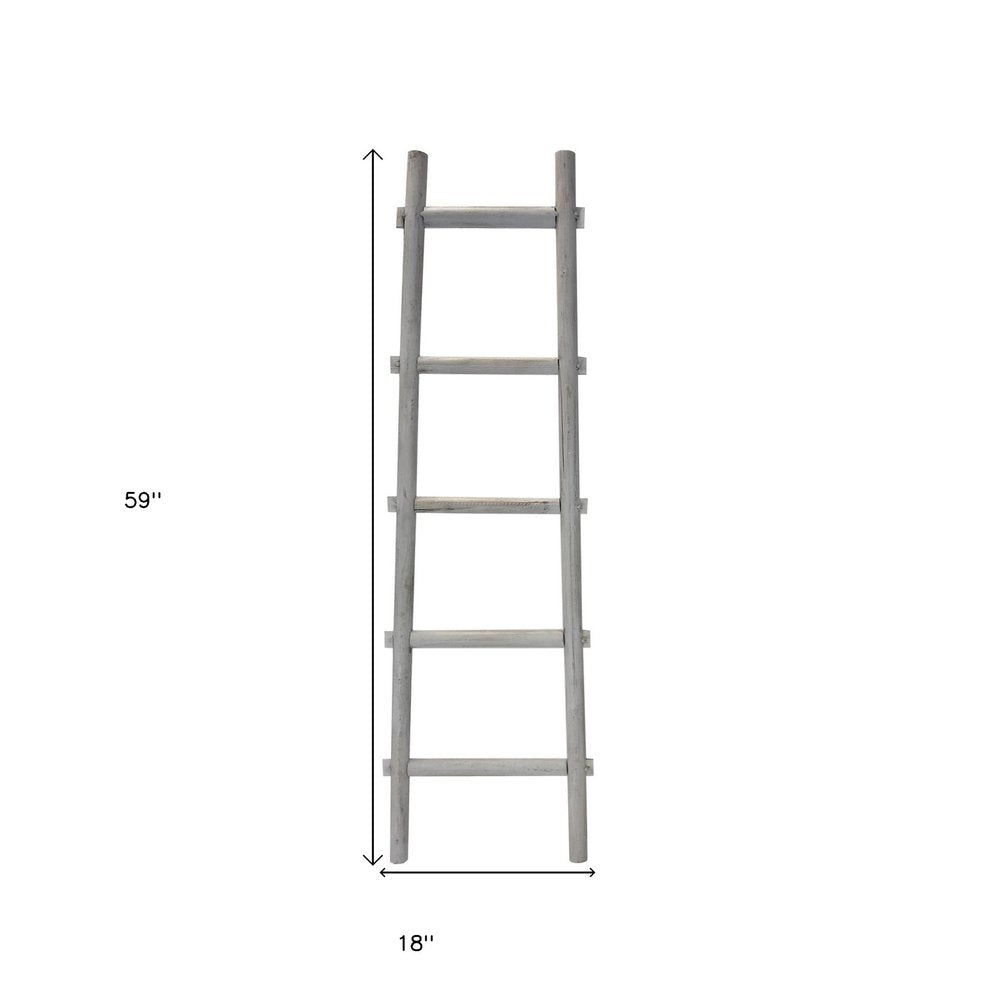 59" Gray Distressed Solid Wood Five Step Ladder Shelf