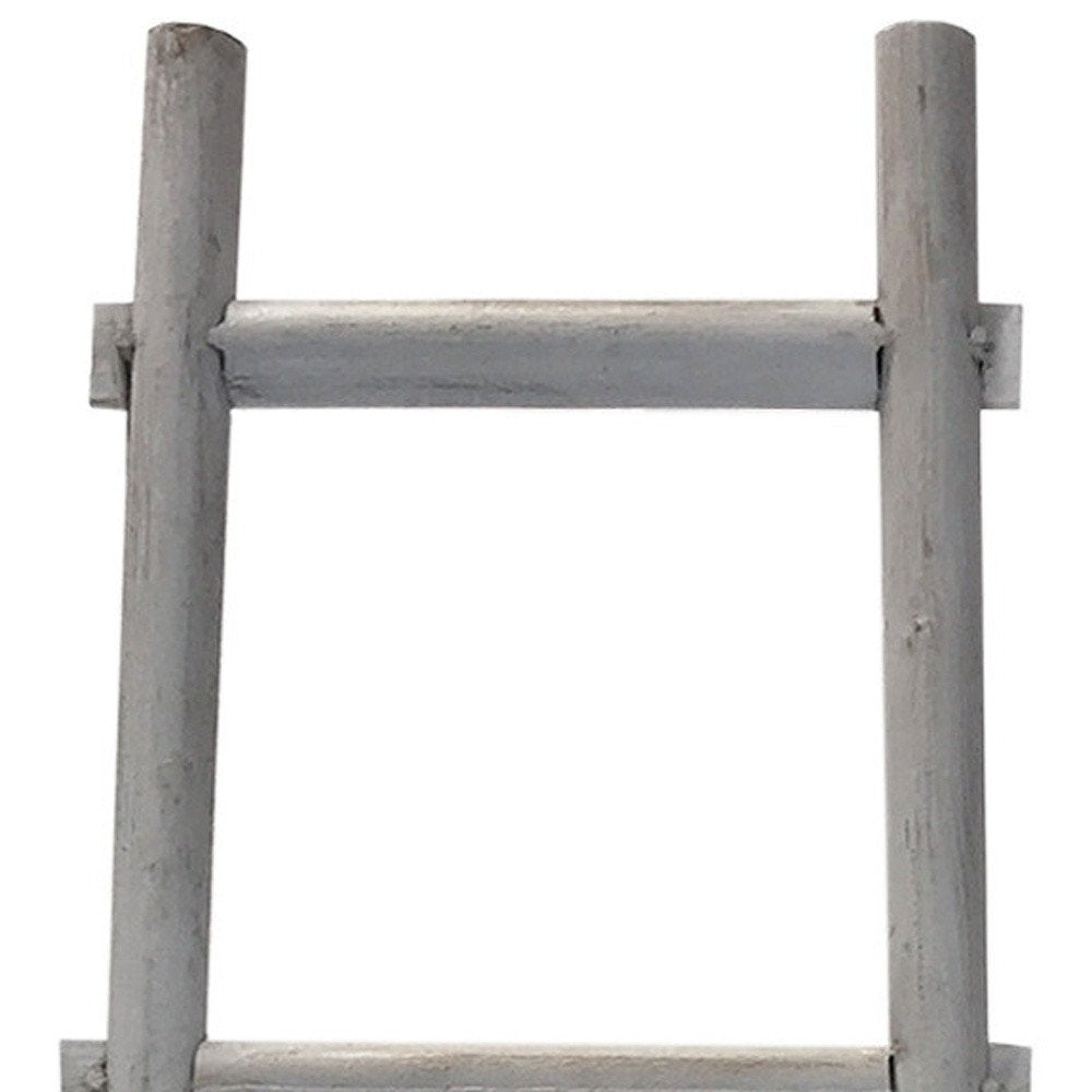 59" Gray Distressed Solid Wood Five Step Ladder Shelf