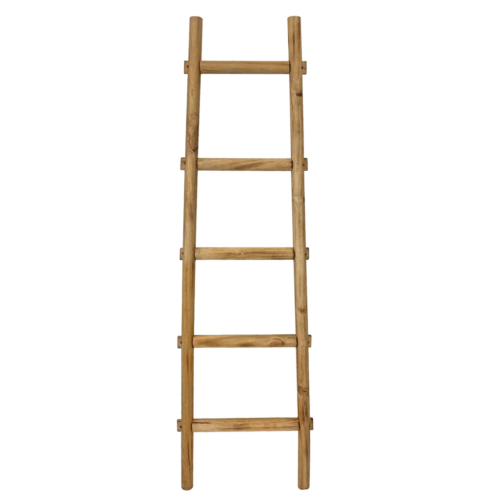 59" Gray Distressed Solid Wood Five Step Ladder Shelf