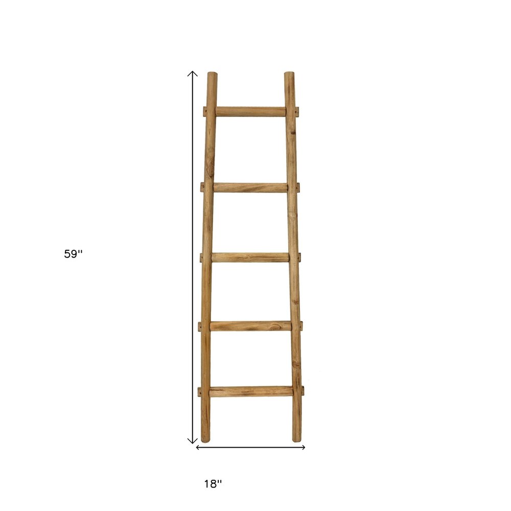 59" Gray Distressed Solid Wood Five Step Ladder Shelf