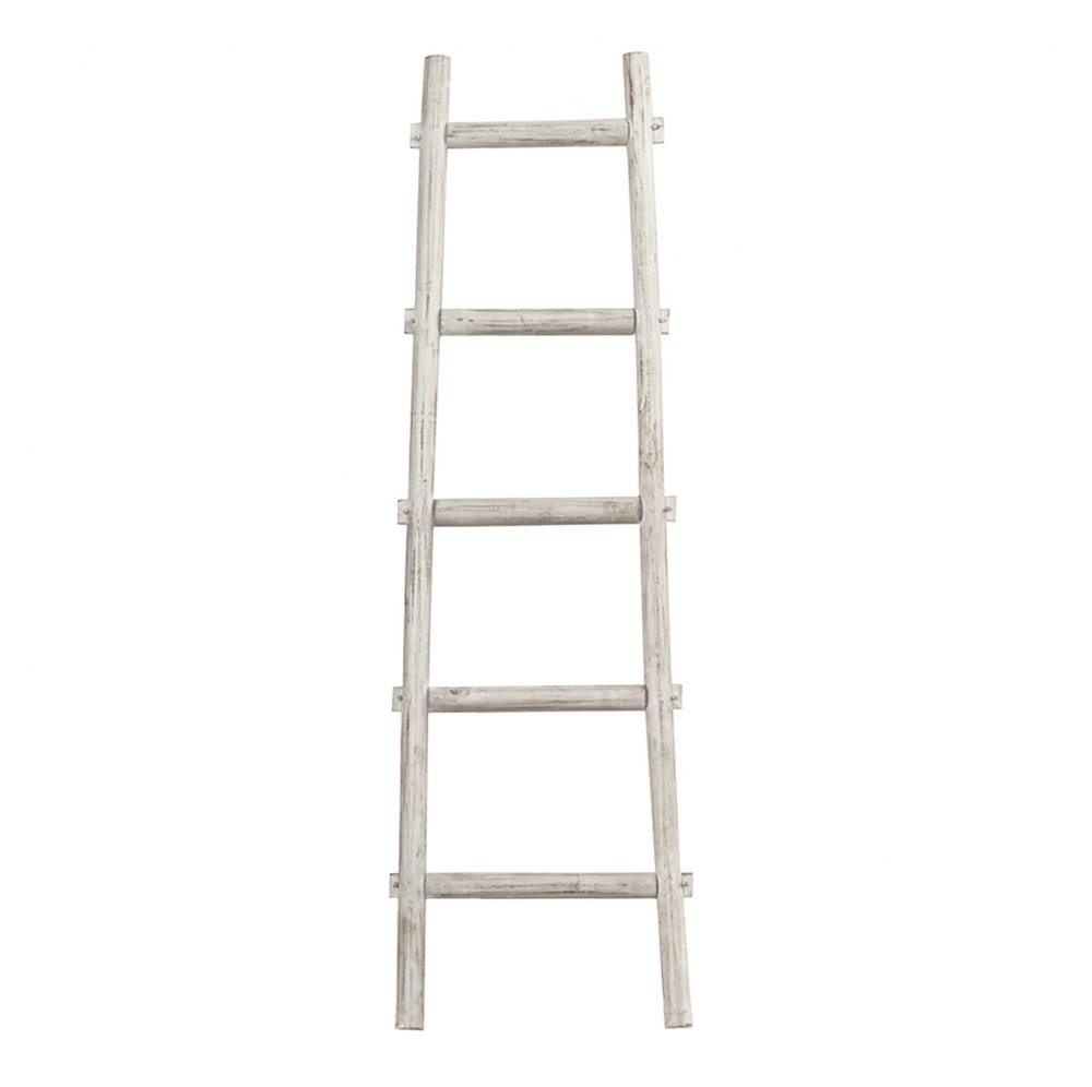 59" Gray Distressed Solid Wood Five Step Ladder Shelf