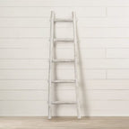 59" Gray Distressed Solid Wood Five Step Ladder Shelf