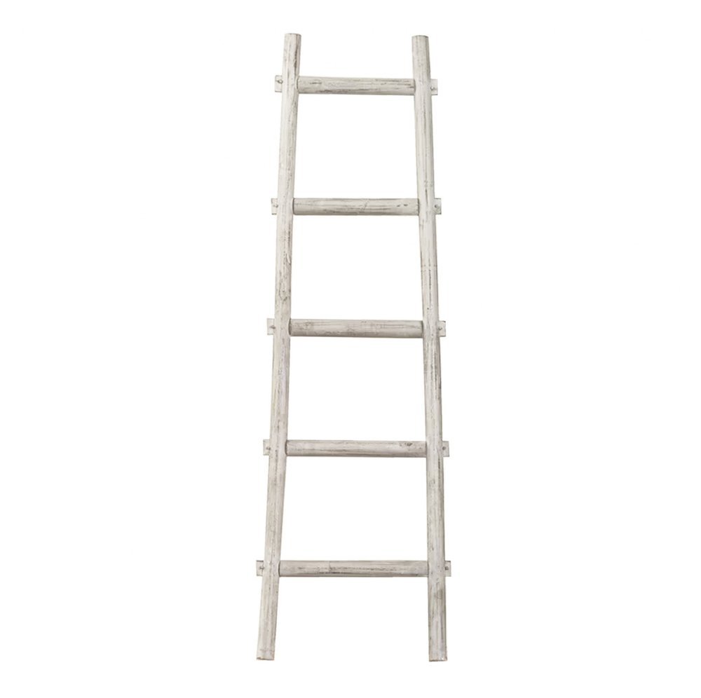 59" Gray Distressed Solid Wood Five Step Ladder Shelf