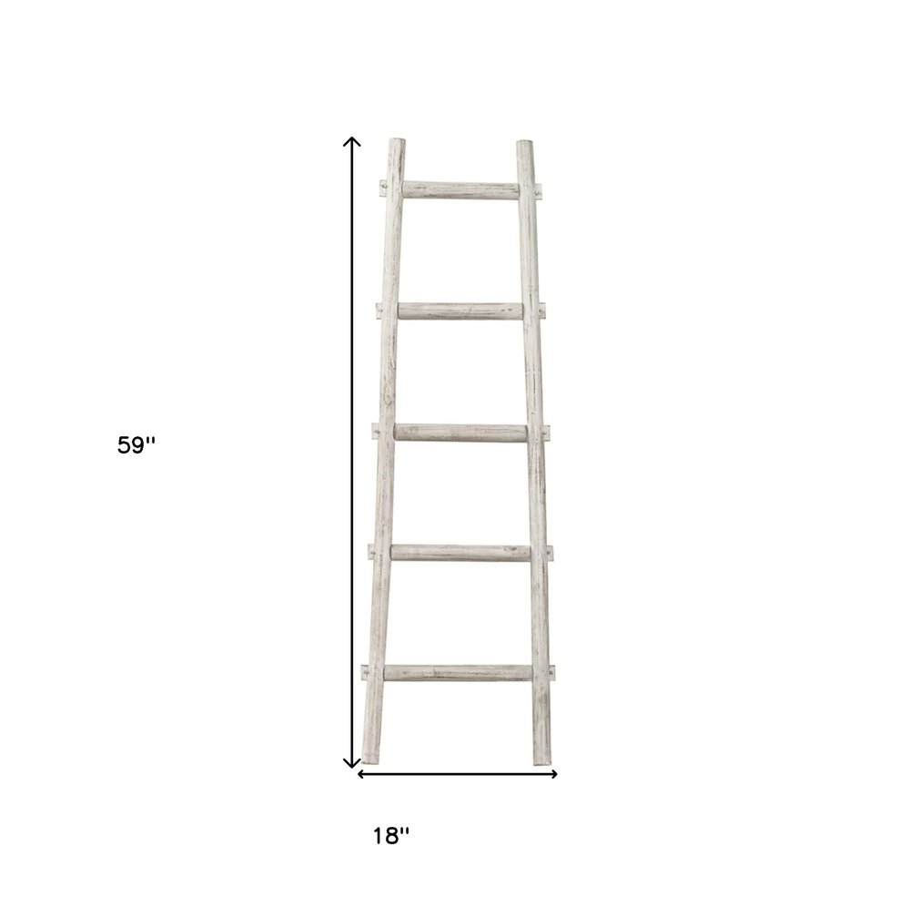 59" Gray Distressed Solid Wood Five Step Ladder Shelf