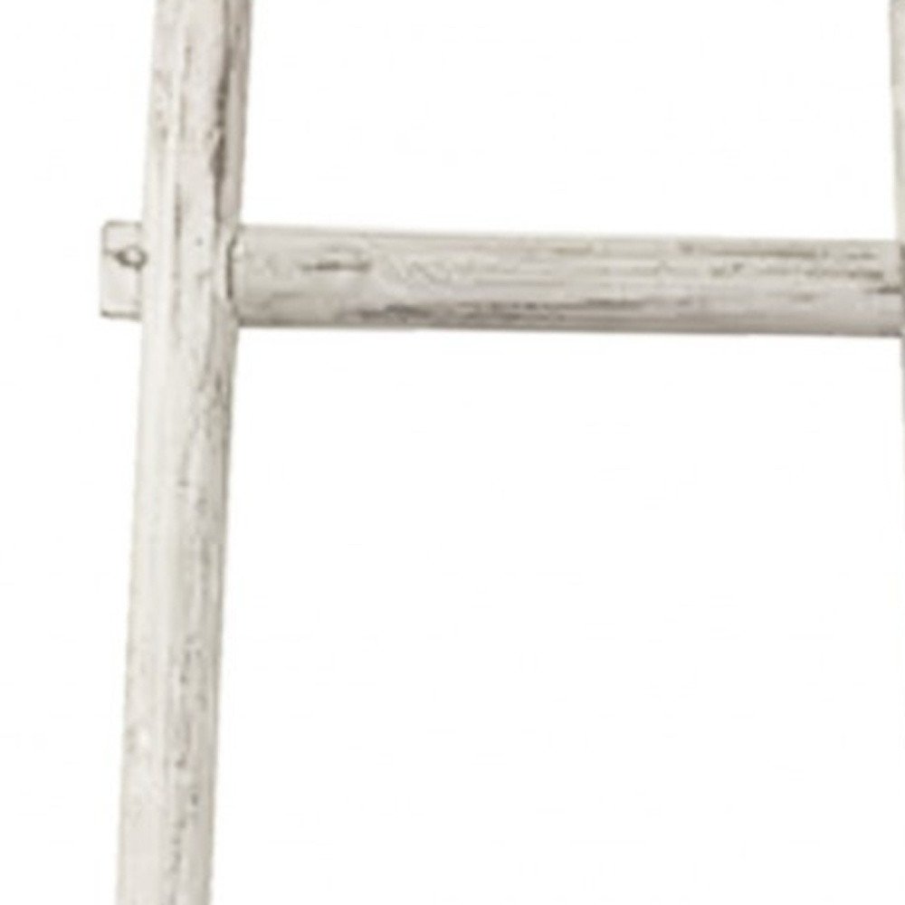 59" Gray Distressed Solid Wood Five Step Ladder Shelf