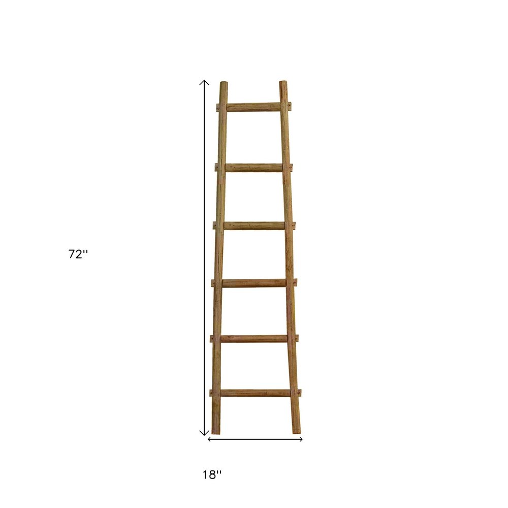 72" Natural Distressed Solid Wood Six Step Ladder Shelf