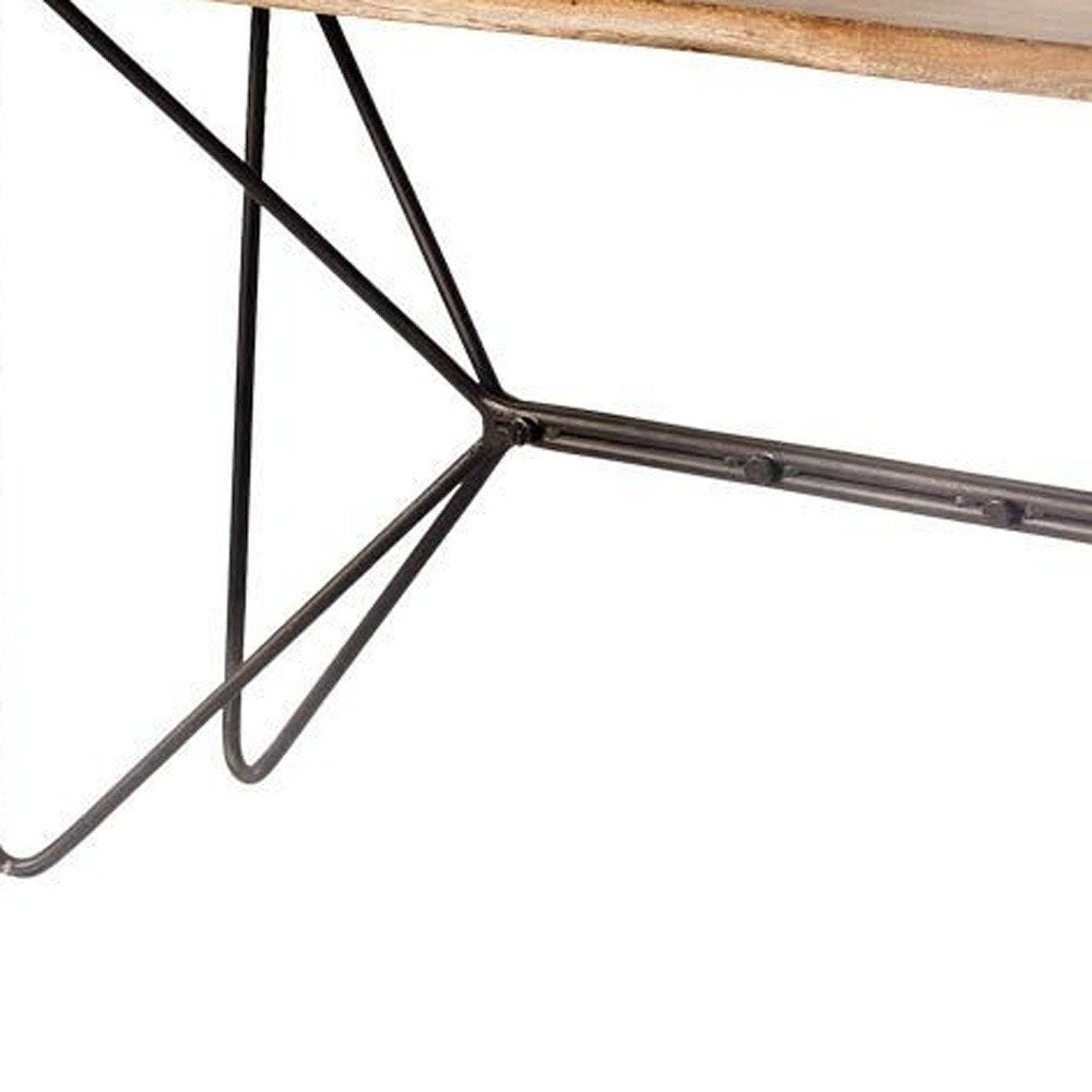 66" Brown and Black Solid Wood and Iron Abstract Base Console Table