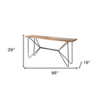 66" Brown and Black Solid Wood and Iron Abstract Base Console Table