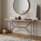 66" Brown and Black Solid Wood and Iron Abstract Base Console Table