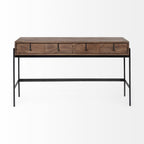 56" Brown and Black Solid Wood and Metal Distressed Console Table With Four Drawers