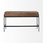 56" Brown and Black Solid Wood and Metal Distressed Console Table With Four Drawers