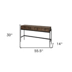 56" Brown and Black Solid Wood and Metal Distressed Console Table With Four Drawers