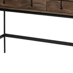56" Brown and Black Solid Wood and Metal Distressed Console Table With Four Drawers