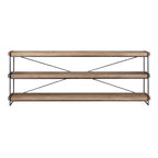 80" Light Brown and Black Solid Wood and Iron Console Table With Two Shelves