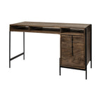 56" Medium Brown Wooden Writing Desk With 3 Drawers And 3 Open Shelves