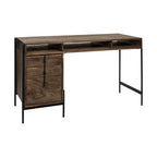56" Medium Brown Wooden Writing Desk With 3 Drawers And 3 Open Shelves