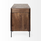 56" Medium Brown Wooden Writing Desk With 3 Drawers And 3 Open Shelves