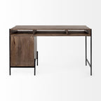 56" Medium Brown Wooden Writing Desk With 3 Drawers And 3 Open Shelves