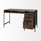 56" Medium Brown Wooden Writing Desk With 3 Drawers And 3 Open Shelves