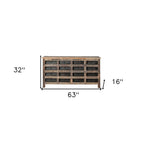 63" Brown and Black Solid Wood 16 Drawer Sideboard