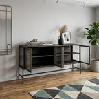 70" Black Solid Wood Sideboard with Four Glass Doors