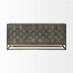 16" Brown And Antiqued Gold Solid Wood Nine Drawer Sideboard
