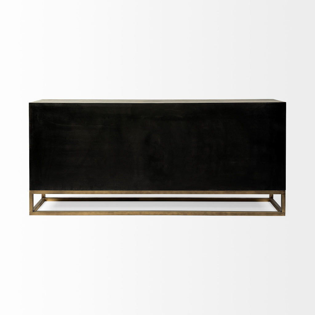 16" Brown And Antiqued Gold Solid Wood Nine Drawer Sideboard