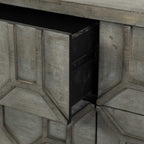 16" Brown And Antiqued Gold Solid Wood Nine Drawer Sideboard