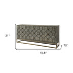 16" Brown And Antiqued Gold Solid Wood Nine Drawer Sideboard