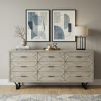 70" Light Brown Solid Wood Nine Drawer Sideboard