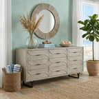 70" Light Brown Solid Wood Nine Drawer Sideboard