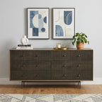 70" Brown and Black Solid Wood Six Drawer Sideboard