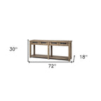 72" Brown Solid Wood Floor Shelf Console Table And Drawers