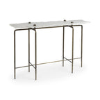 49" White and Brass Genuine Marble and Iron Distressed Six Leg Console Table