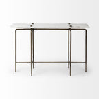 49" White and Brass Genuine Marble and Iron Distressed Six Leg Console Table