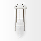 49" White and Brass Genuine Marble and Iron Distressed Six Leg Console Table