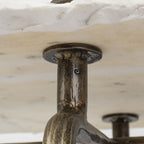 49" White and Brass Genuine Marble and Iron Distressed Six Leg Console Table