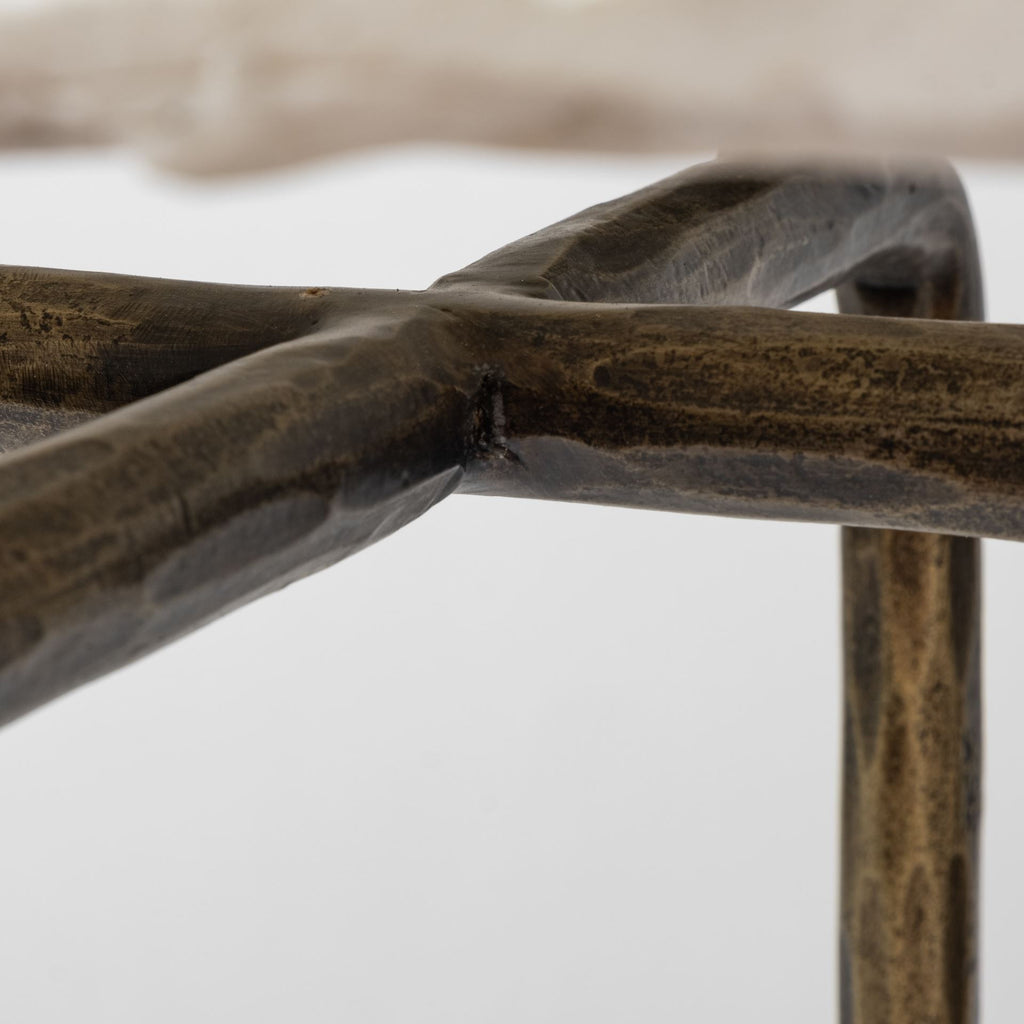 49" White and Brass Genuine Marble and Iron Distressed Six Leg Console Table