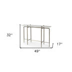 49" White and Brass Genuine Marble and Iron Distressed Six Leg Console Table