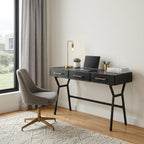 51" Black Writing Desk With Three Drawers