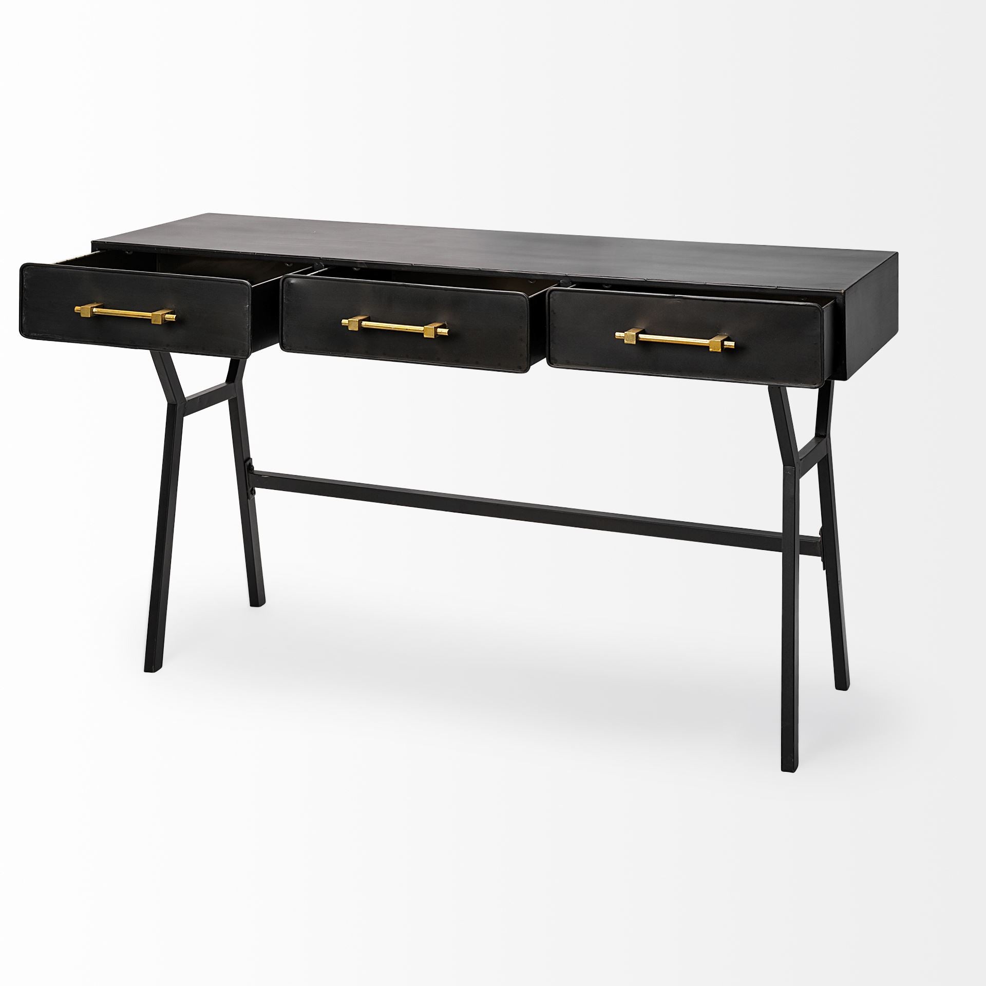 51" Black Writing Desk With Three Drawers