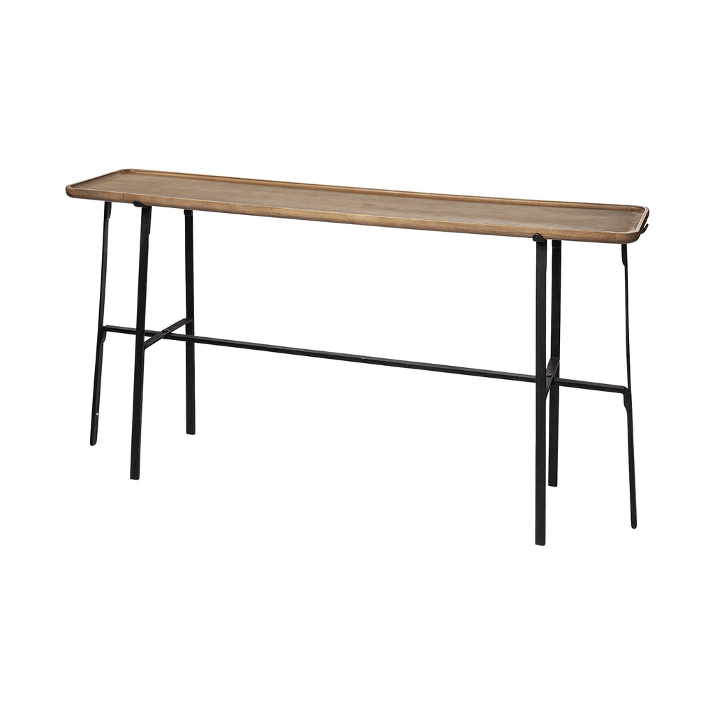 60" Brown and Black Solid Wood and Metal Trestle Console Table