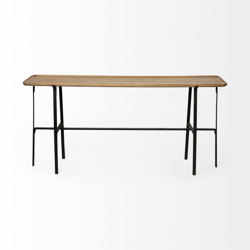 60" Brown and Black Solid Wood and Metal Trestle Console Table