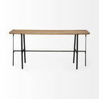 60" Brown and Black Solid Wood and Metal Trestle Console Table
